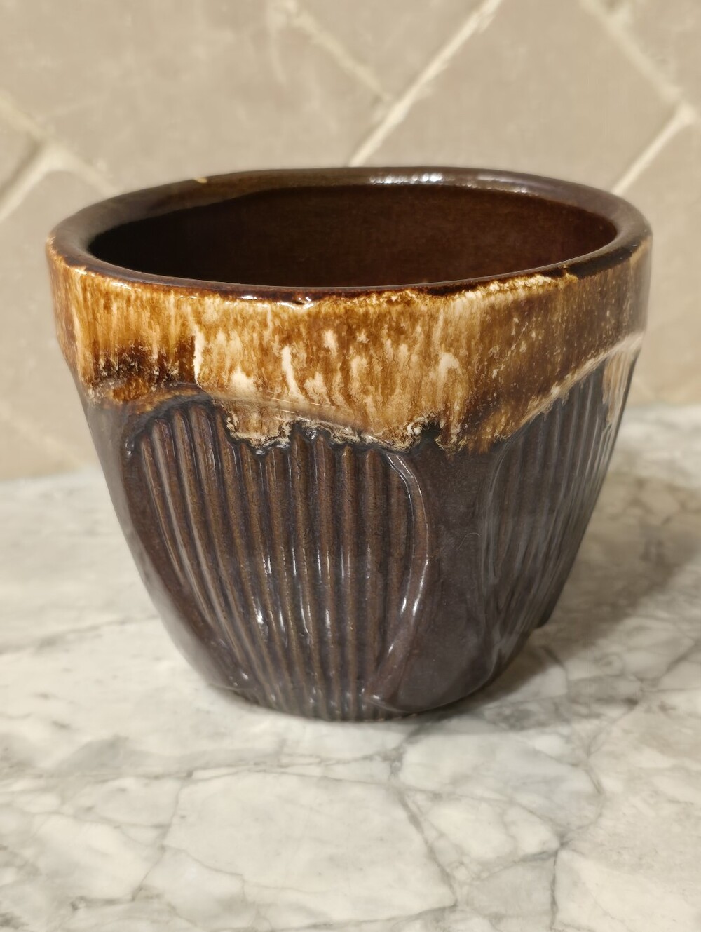 Antique Roseville RRPCO Drip Glaze Pottery Planter/ Pot Art Deco Ribs & Rays